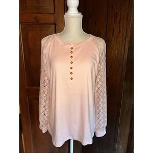 Womens Minetom  , Lace Sleeves Blouse Top Size Large - pink/peach NEW